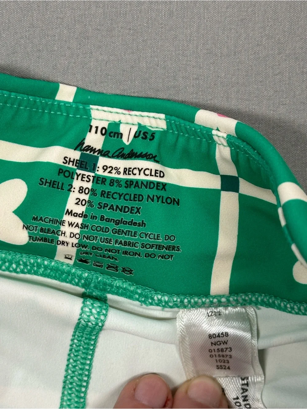 Hanna Andersson Green+White Floral 3-Piece Active Set, Leggings/Shorts/Top, US 5